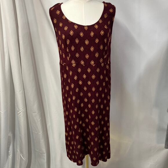 Vintage Rabbit Rabbit Rabbit Rayon Slip Dress Womens M USA Made Maroon Gold - Picture 2 of 15